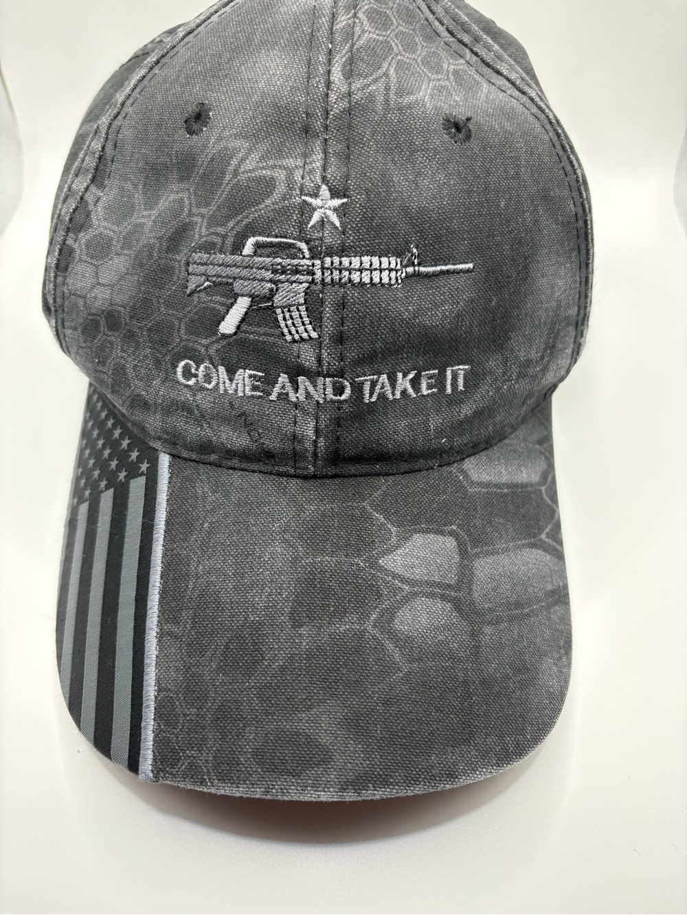 Kryptek Come And Take It Gray Camo Adjustable Hat Cap USA Flag